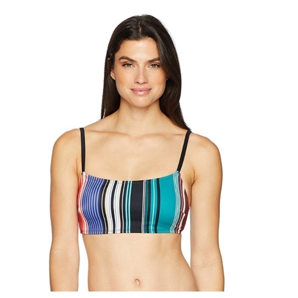 NWT COASTAL BLUE Red Blue Striped Bandeau Bikini Swim Suit Top Size Medium